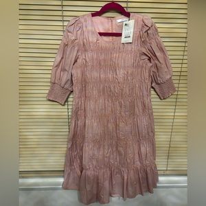 Pink flowy Dress - stretch front ruche fabric